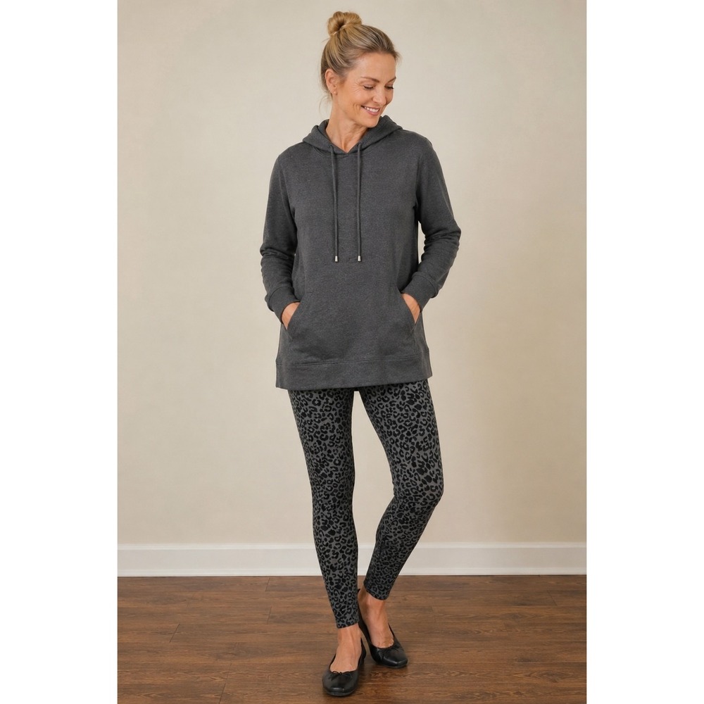 Soft Surroundings Must-Have Leggings XL Gray Black Leopard Spot Stretch Pants